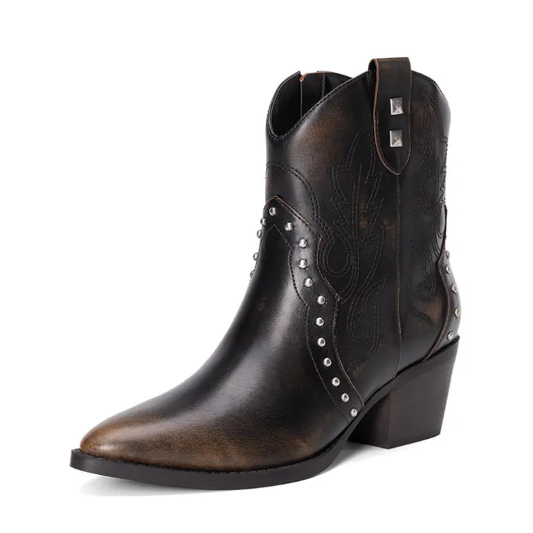Studded Chic Cowgirl Ankle Boots