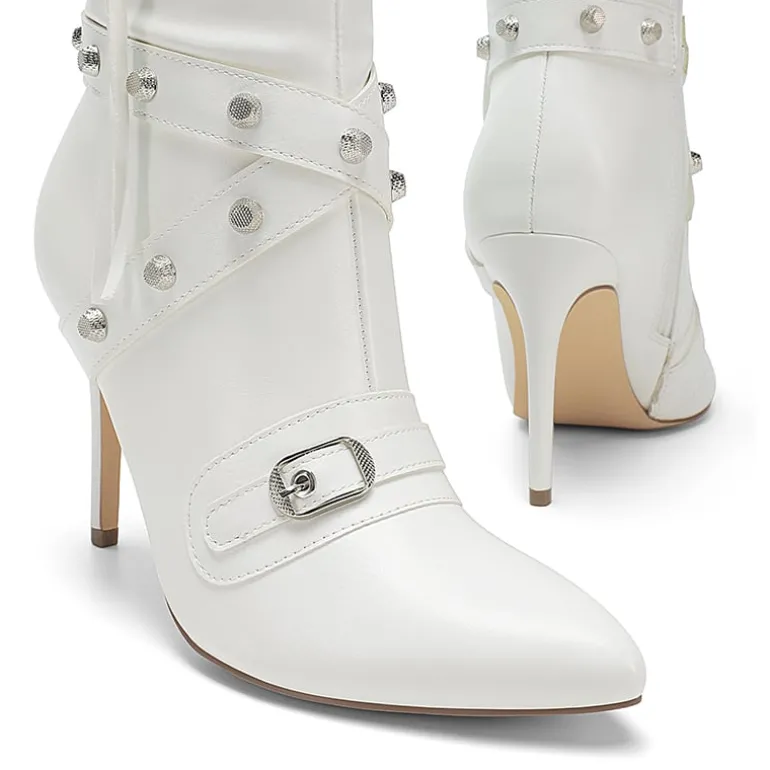 Studded Cross-over Strap Stiletto Heel Boots