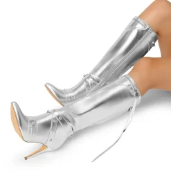 Studded Cross-over Strap Stiletto Heel Boots