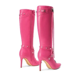 Studded Cross-over Strap Stiletto Heel Boots