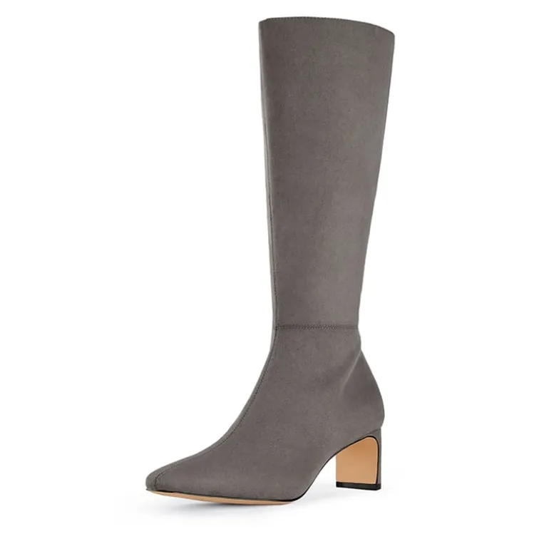 Suede Chunky Knee High Boots