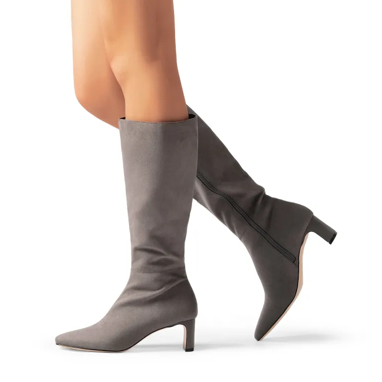Suede Chunky Knee High Boots