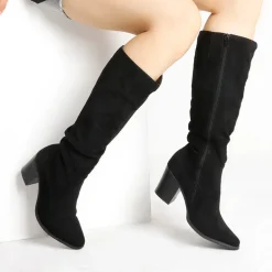 Suede Snip Toe Knee-High Riding Boots