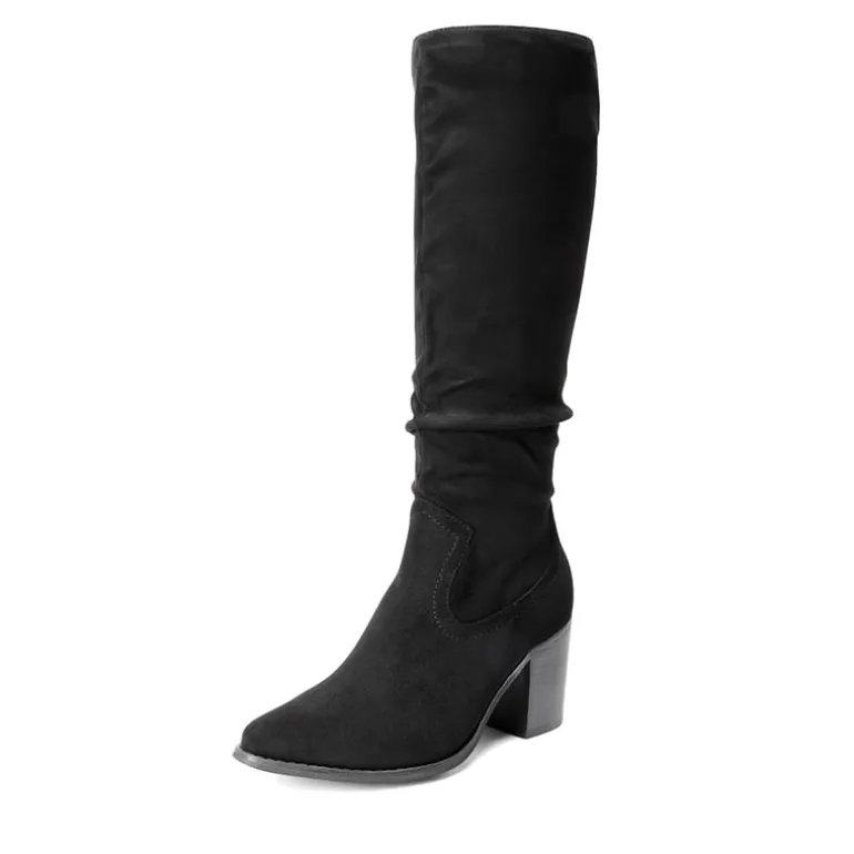 Suede Snip Toe Knee-High Riding Boots