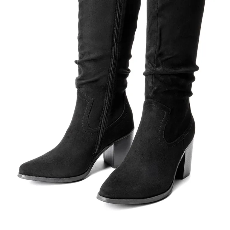 Suede Snip Toe Knee-High Riding Boots