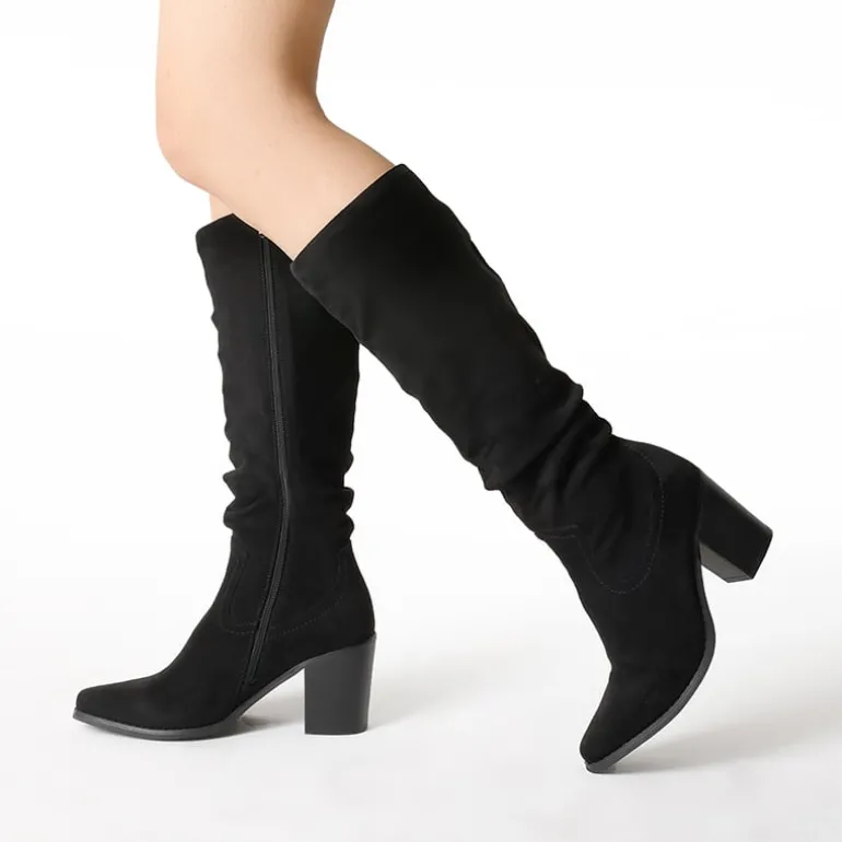 Suede Snip Toe Knee-High Riding Boots