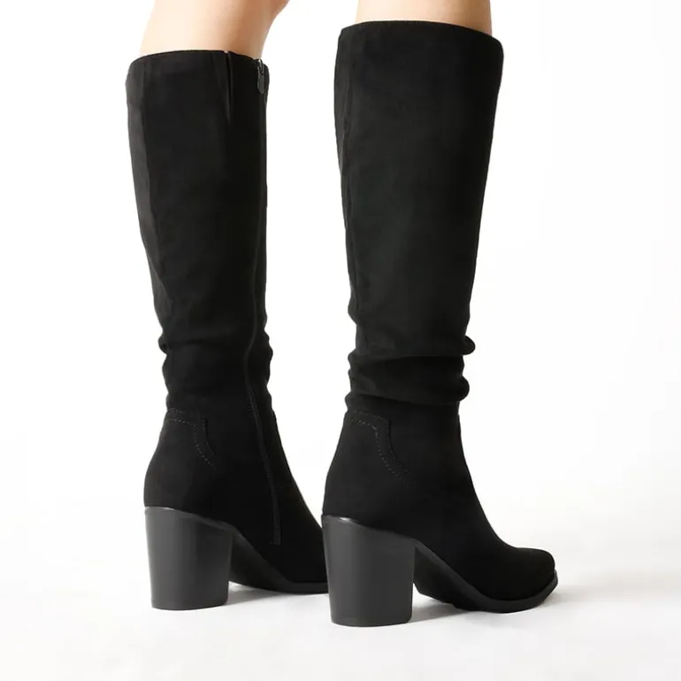 Suede Snip Toe Knee-High Riding Boots