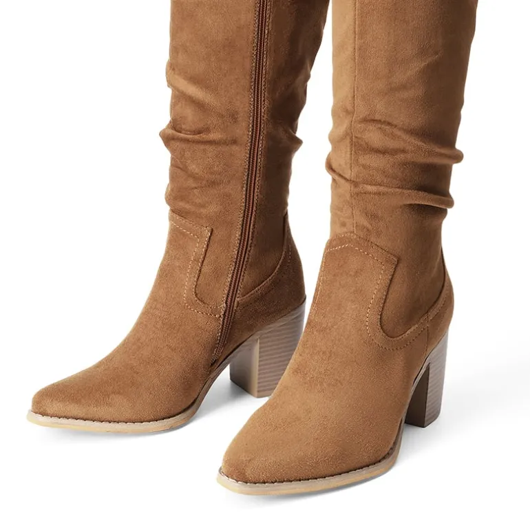 Suede Snip Toe Knee-High Riding Boots
