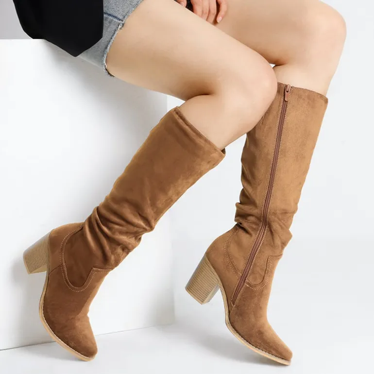 Suede Snip Toe Knee-High Riding Boots