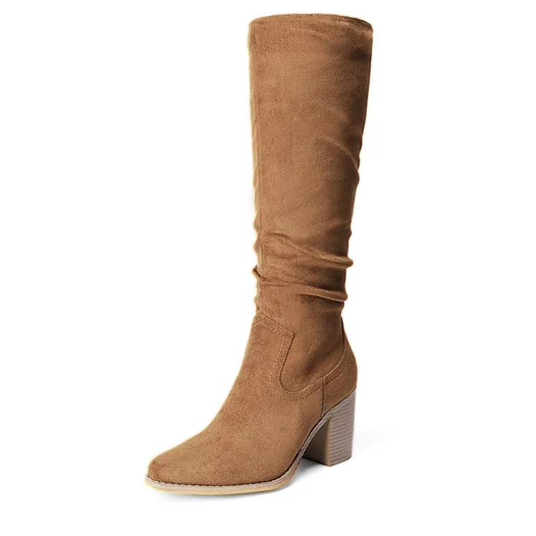 Suede Snip Toe Knee-High Riding Boots