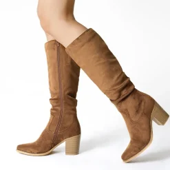 Suede Snip Toe Knee-High Riding Boots