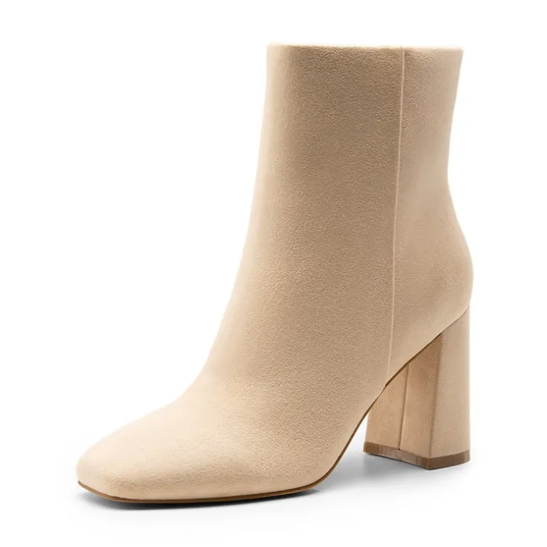 Suqare-Toe Block Heel Ankle Boots