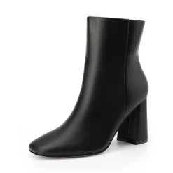 Suqare-Toe Block Heel Ankle Boots