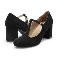 T-Strap Mary Jane Pumps with Chunky Heel