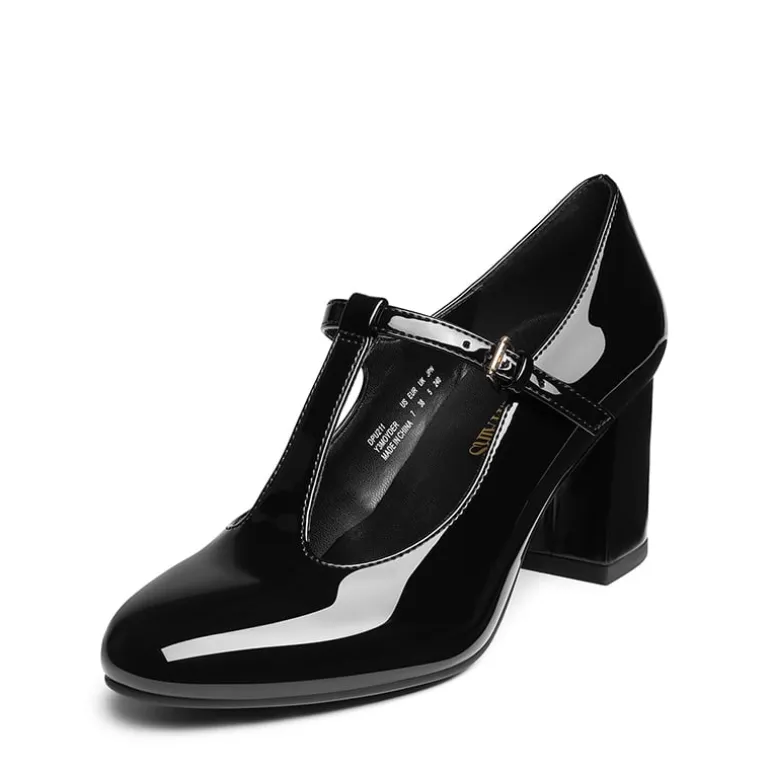 T-Strap Mary Jane Pumps with Chunky Heel