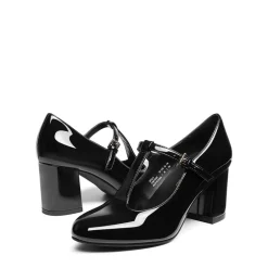 T-Strap Mary Jane Pumps with Chunky Heel