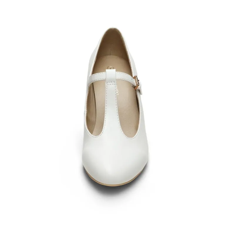 T-Strap Mary Jane Pumps with Chunky Heel