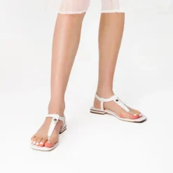 T-Strap Thong Flat Sandals With Silk Ribbon