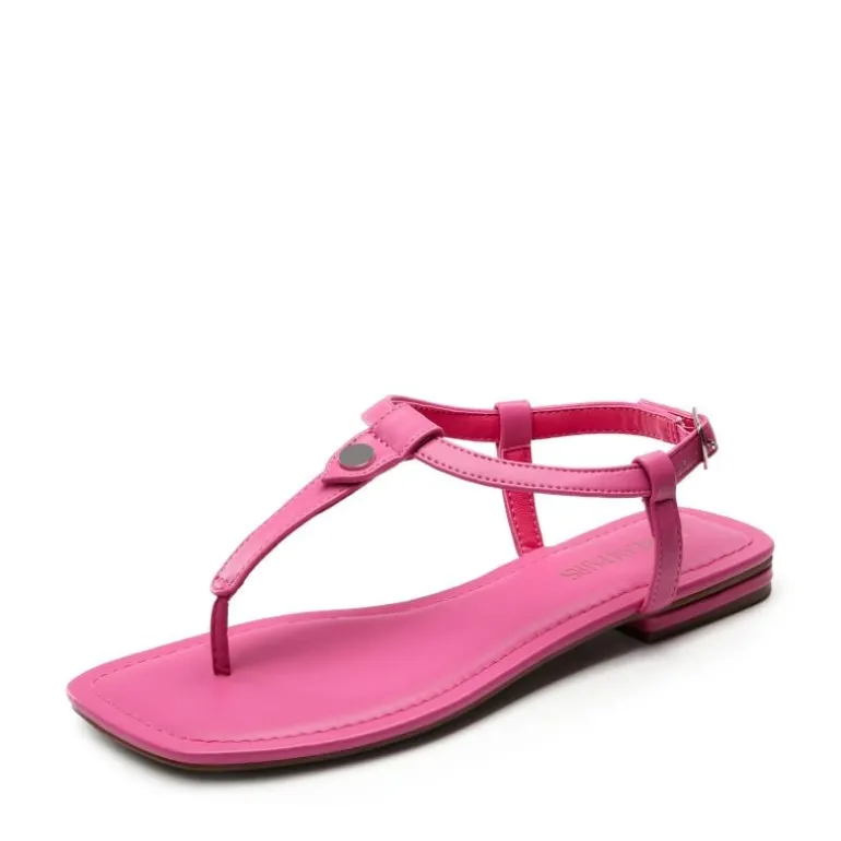 T-Strap Thong Flat Sandals With Silk Ribbon