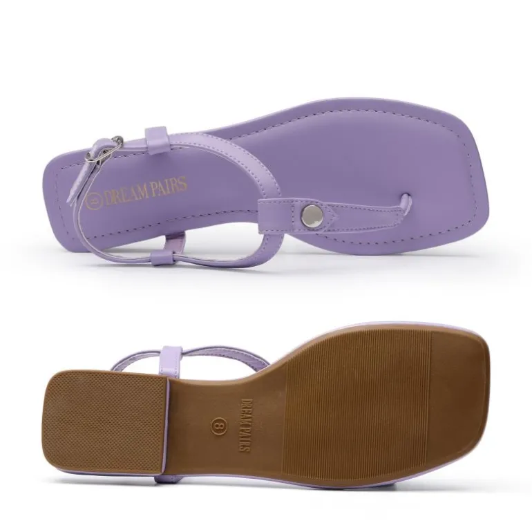 T-Strap Thong Flat Sandals With Silk Ribbon