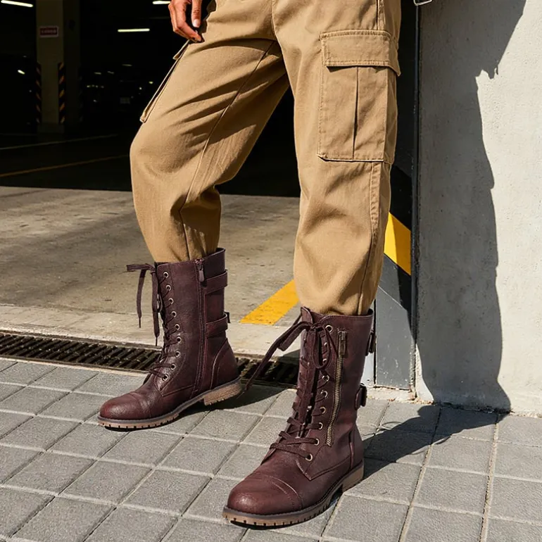 Utilitarian Ankle Mid Calf Combat Boots