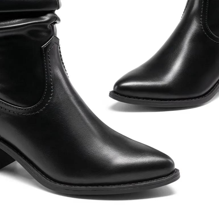 V-cut Cuff Mid Calf Cowboy Boots