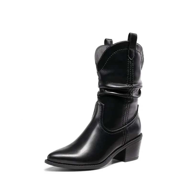 V-cut Cuff Mid Calf Cowboy Boots