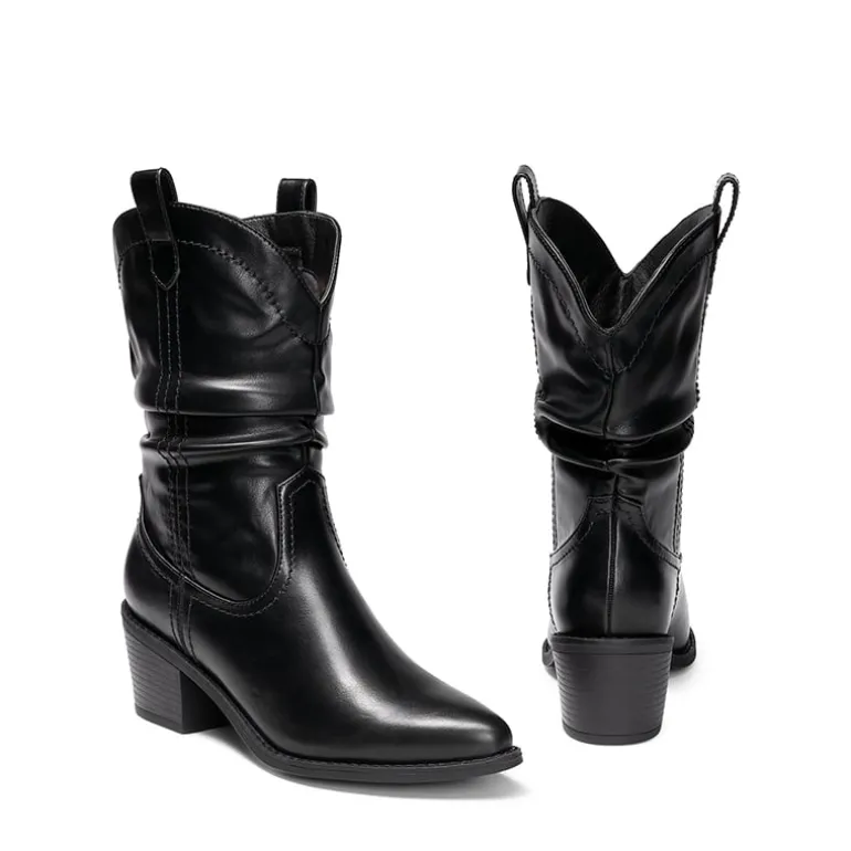 V-cut Cuff Mid Calf Cowboy Boots