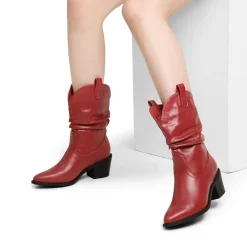 V-cut Cuff Mid Calf Cowboy Boots