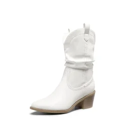 V-cut Cuff Mid Calf Cowboy Boots