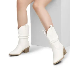V-cut Cuff Mid Calf Cowboy Boots