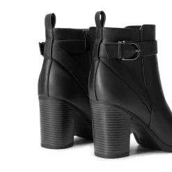 Vegan Leather Chunky Heel Ankle Boots