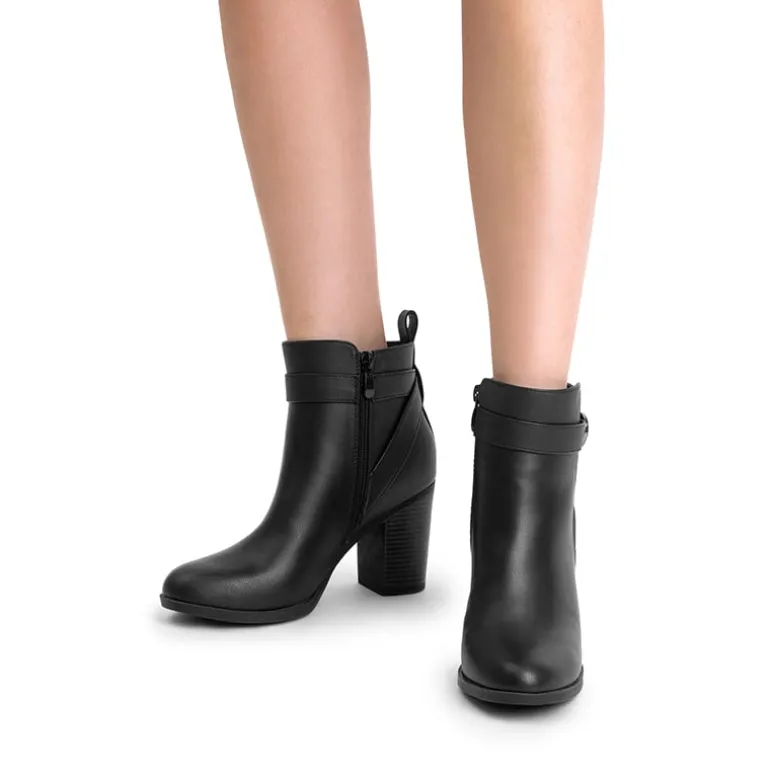 Vegan Leather Chunky Heel Ankle Boots