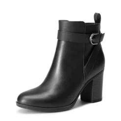 Vegan Leather Chunky Heel Ankle Boots