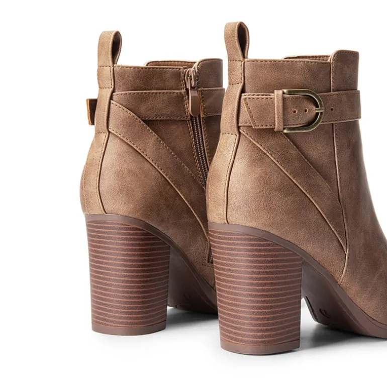 Vegan Leather Chunky Heel Ankle Boots