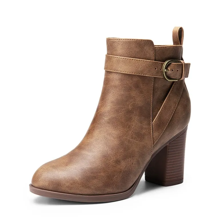 Vegan Leather Chunky Heel Ankle Boots