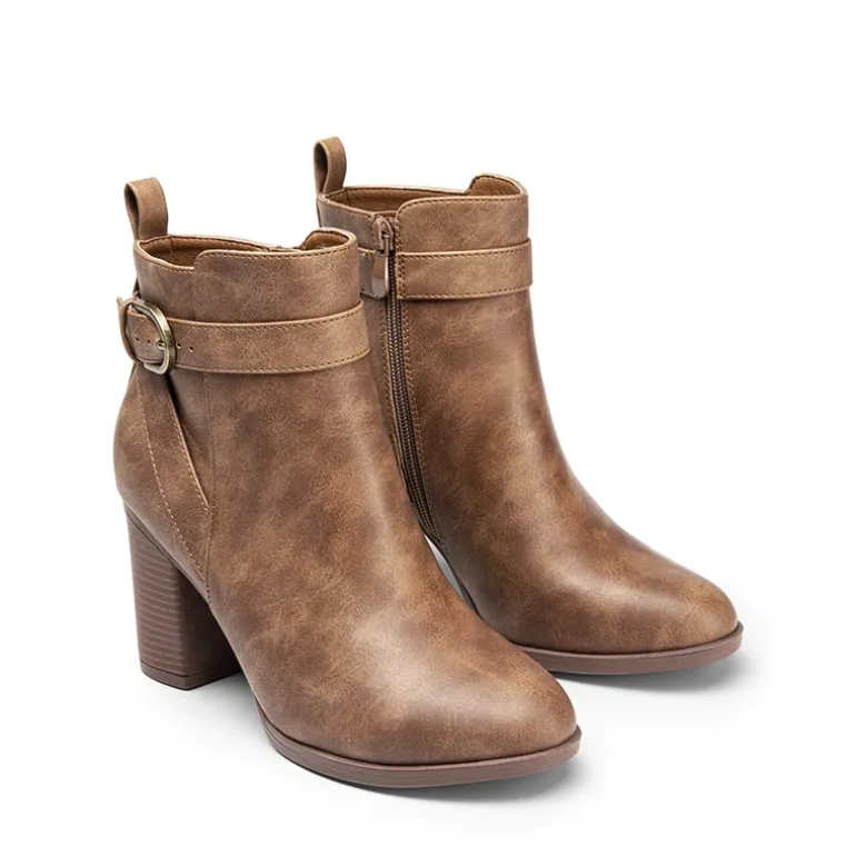 Vegan Leather Chunky Heel Ankle Boots