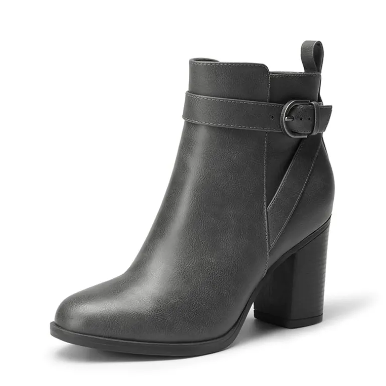 Vegan Leather Chunky Heel Ankle Boots
