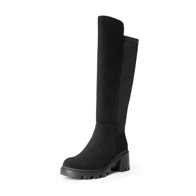 Vegan Leather Chunky Stretch Knee-High Boots