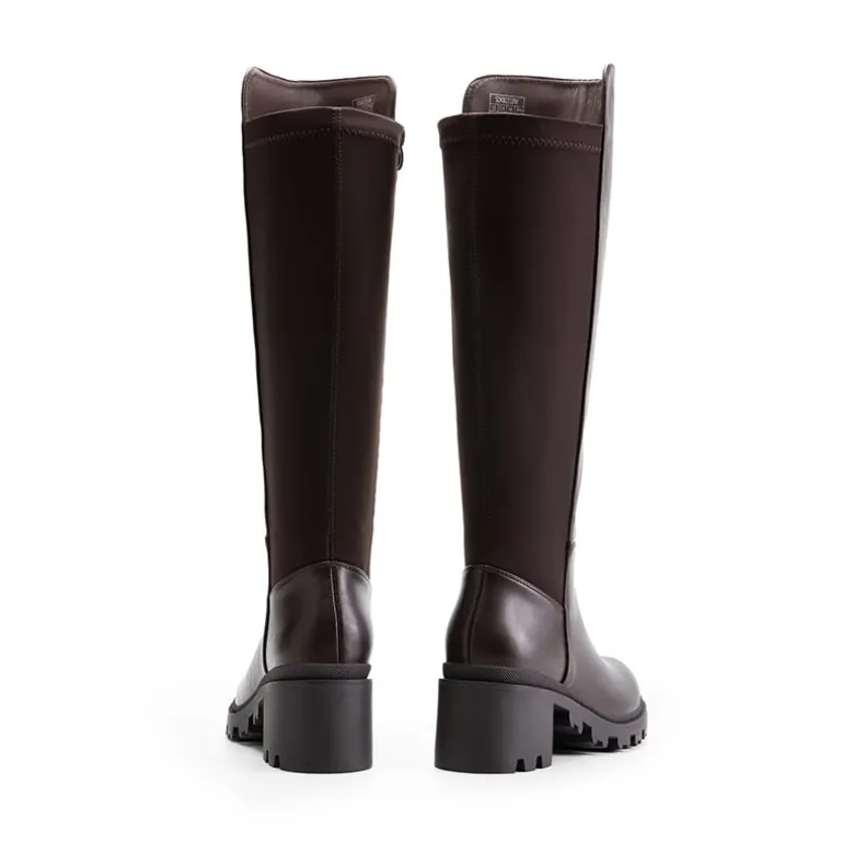 Vegan Leather Chunky Stretch Knee-High Boots