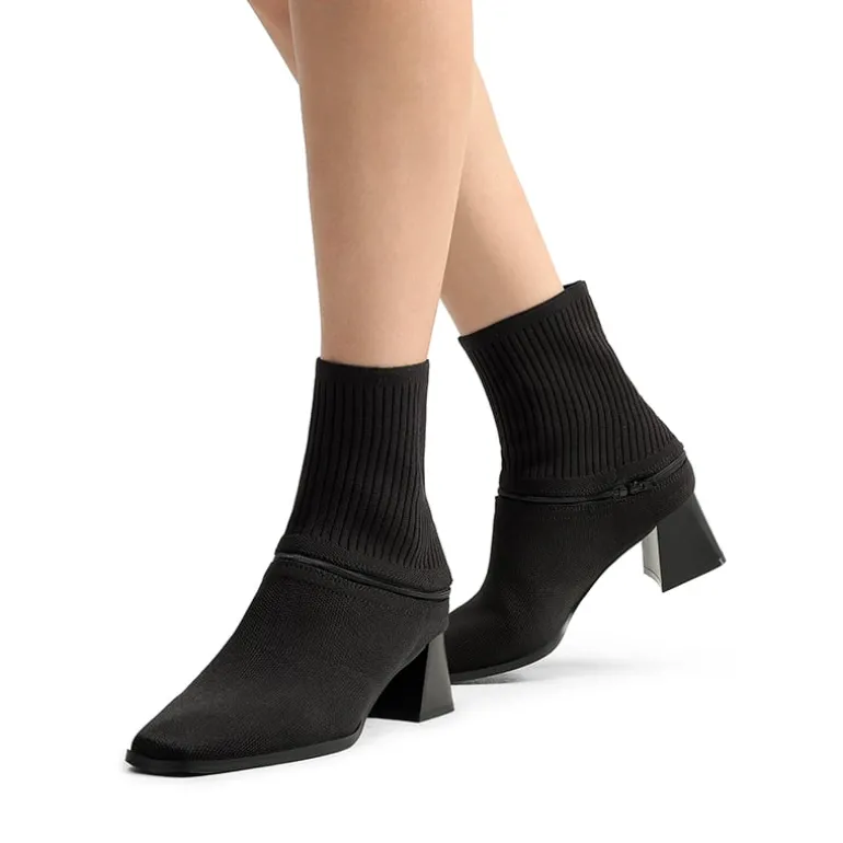 Waterproof Block Heel Knit Ankle Boots