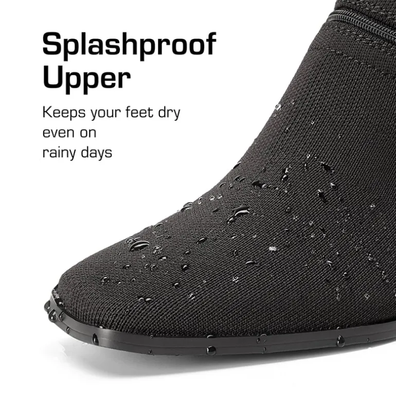 Waterproof Block Heel Knit Ankle Boots