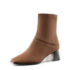 Waterproof Block Heel Knit Ankle Boots