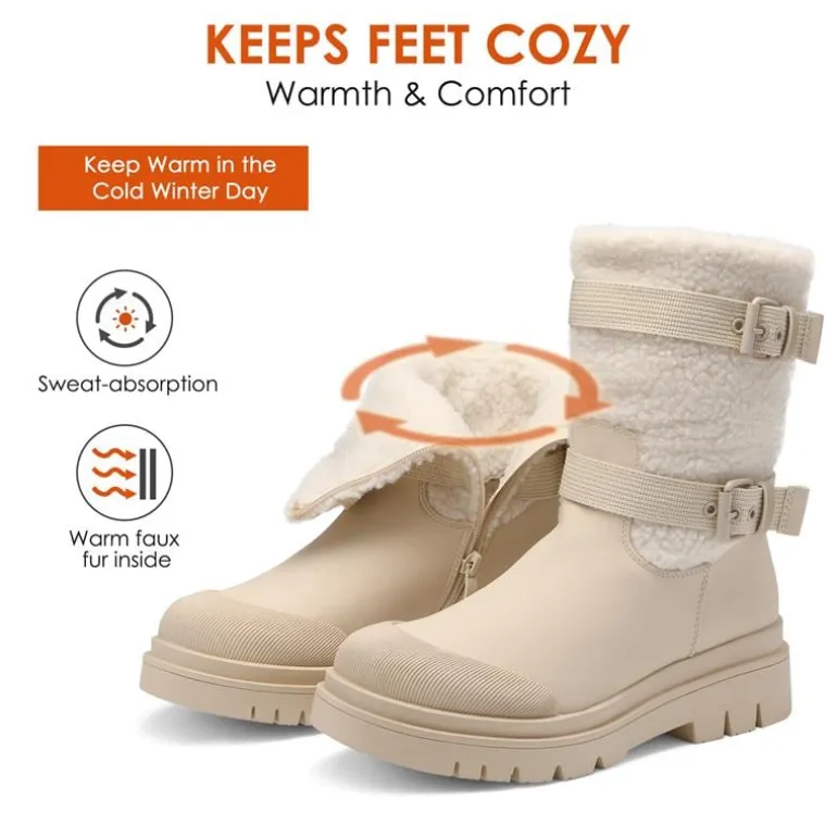 Waterproof Fur Lining Mid Calf Snow Boots