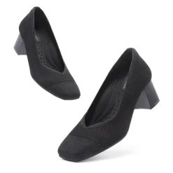 Water-Resistant Block Heel Knit Pumps