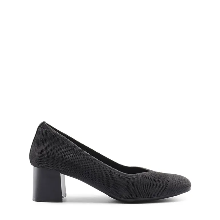 Water-Resistant Block Heel Knit Pumps