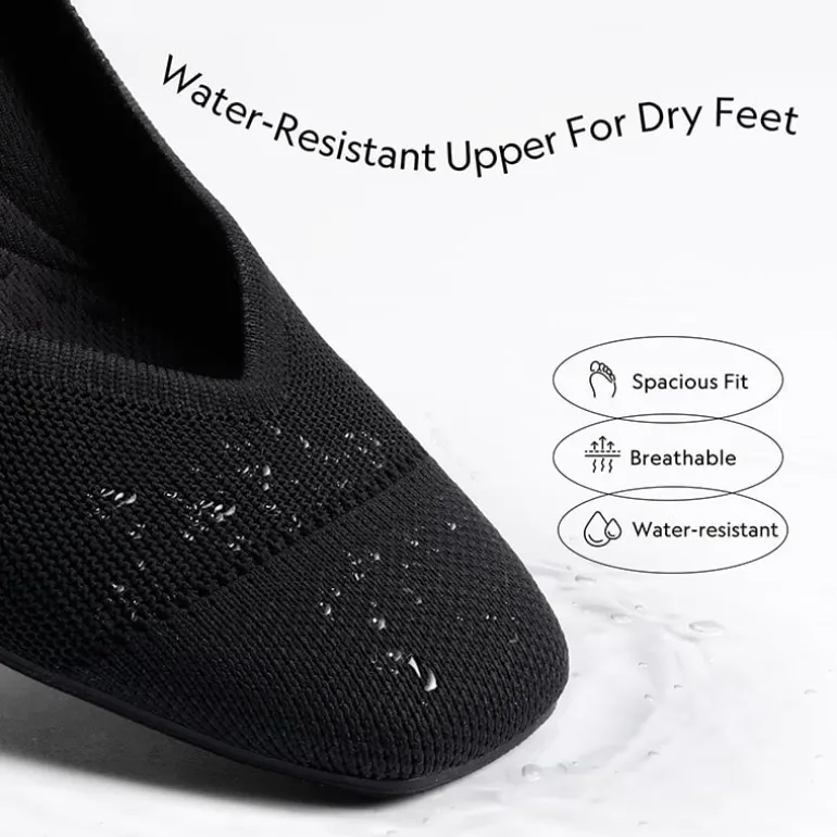 Water-Resistant Block Heel Knit Pumps