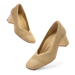 Water-Resistant Block Heel Knit Pumps