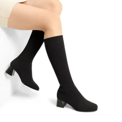 Water-Resistant Block Heel Knee High Boots
