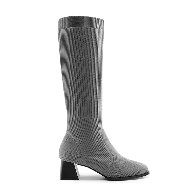 Water-Resistant Block Heel Knee High Boots